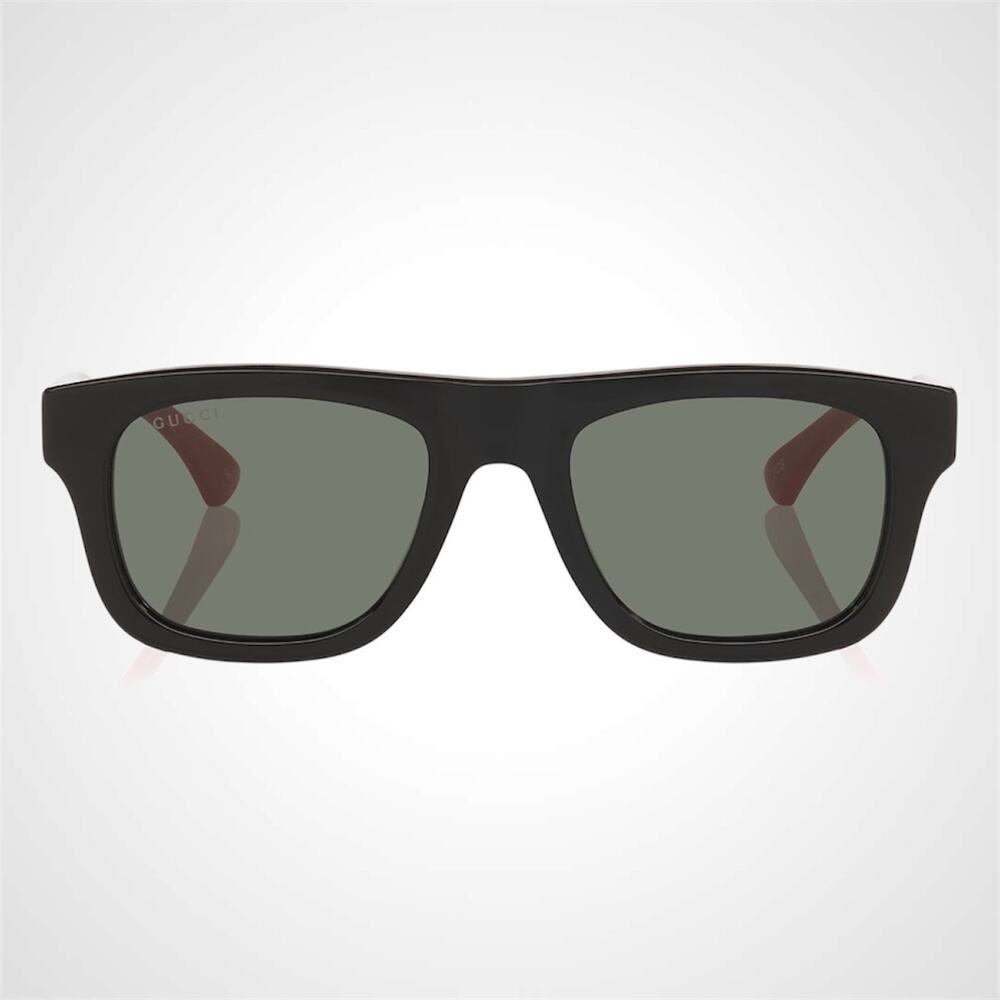 New GUCCI Sunglasses Mens 52mm Black Square Rectangle Aviator Red Green Web Arm - Picture 2 of 8